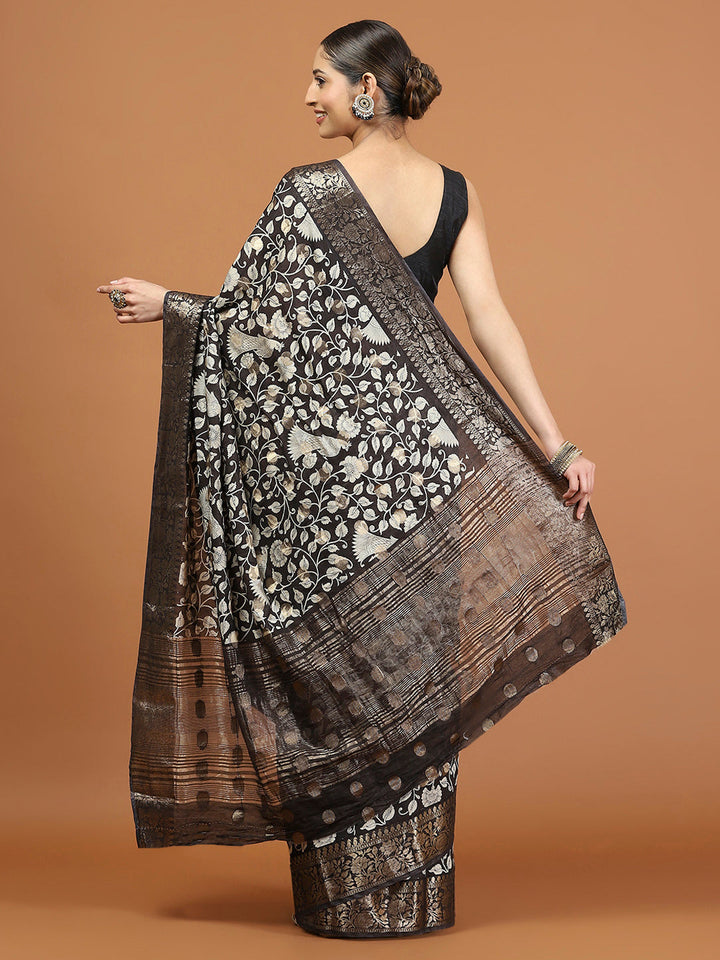 Patola Zari Border Printed Cotton Blend Woven Saree