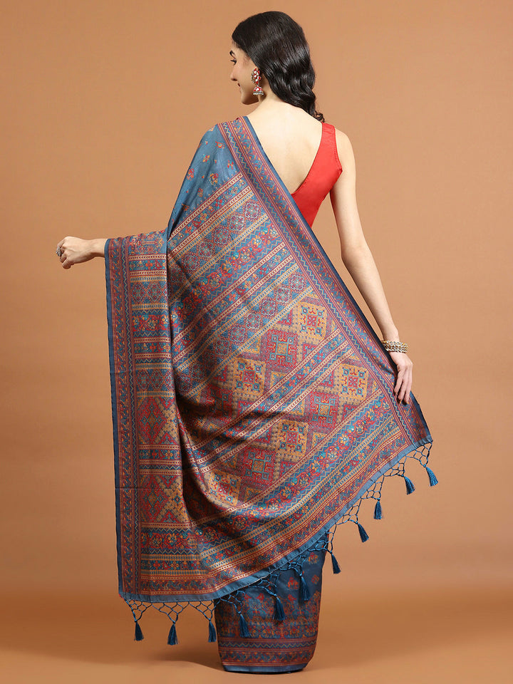Zari Border Booti Art Silk Woven Saree