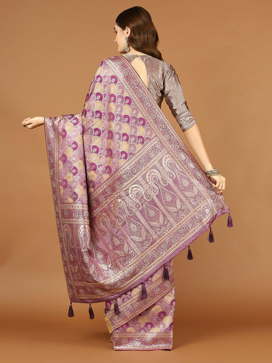 Stone Work Satin Embroidery Saree