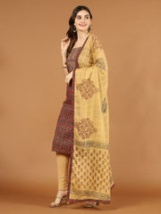 Printed Cotton Blend Unstitched Suit Piece With Dupatta