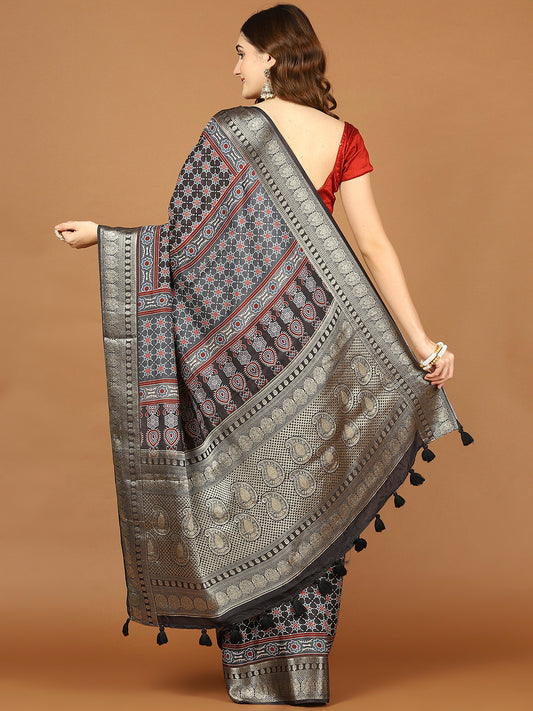 Abstract Print Art Silk Handloom Saree