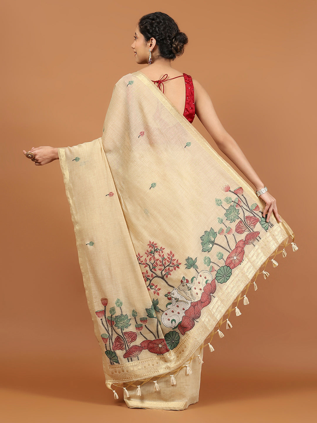 Woven Border Booti Art Silk Saree