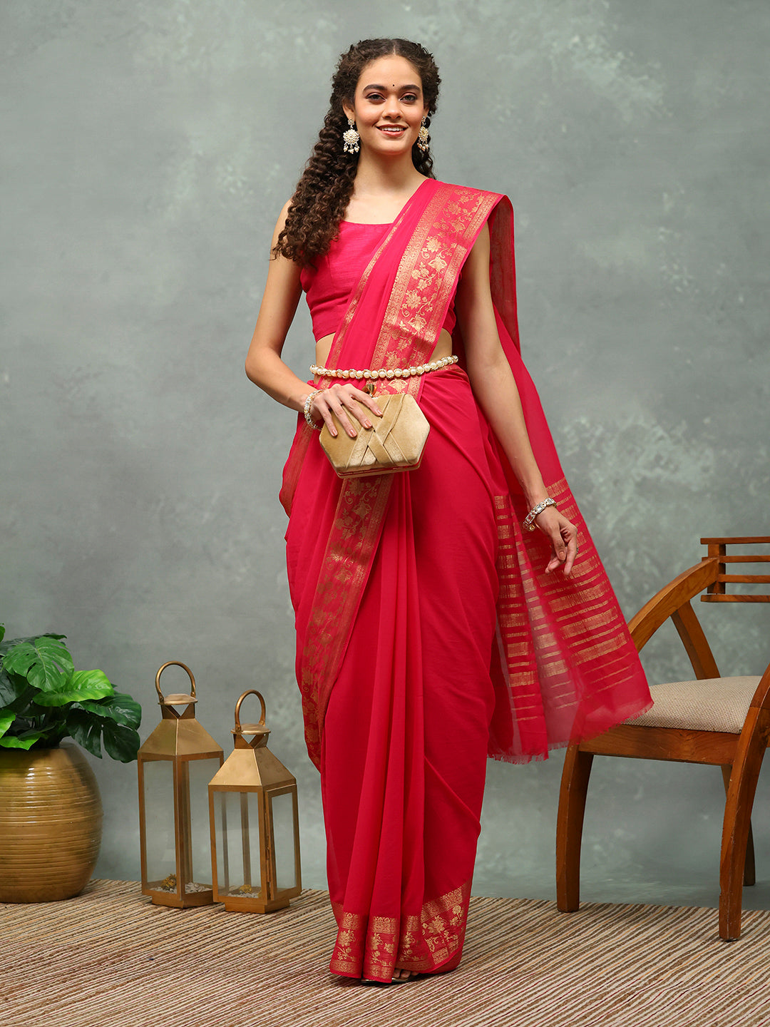 Woven Border Chiffon Woven Saree