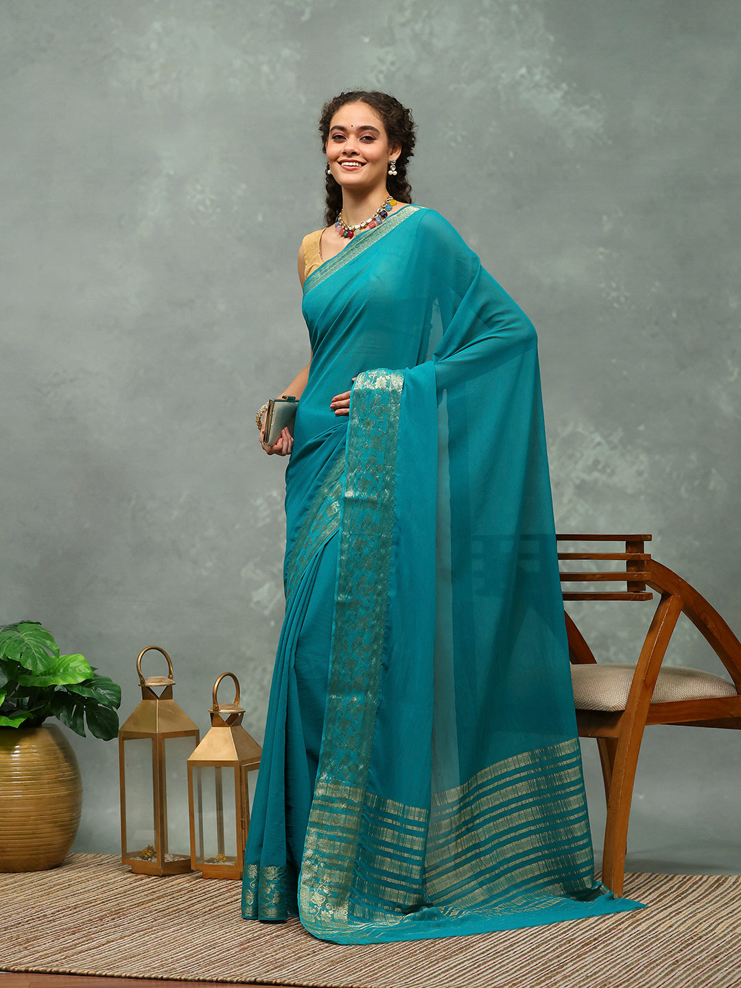 Woven Border Chiffon Woven Saree