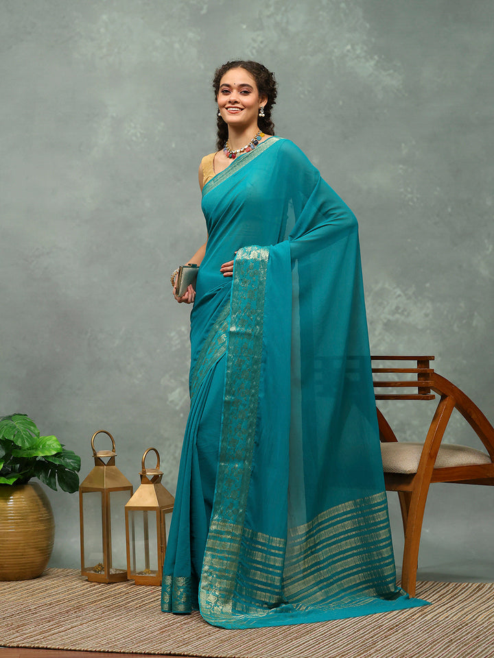 Woven Border Chiffon Woven Saree