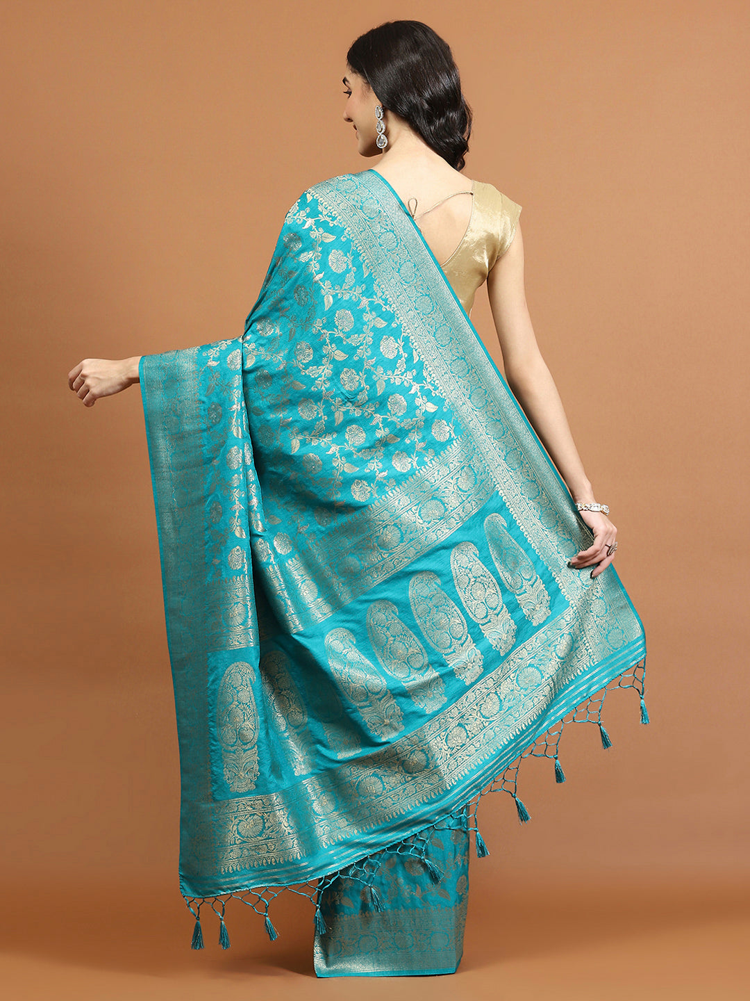 Zari Border Booti Art Silk Woven Saree