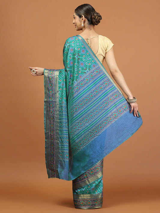 Patola Zari Border Printed Cotton Blend Woven Saree