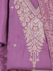 Embroidered Chanderi Lavender Unstitched Suit With Pant & Dupatta