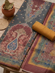 Printed Chanderi Unstitched Suit With Pant & Dupatta