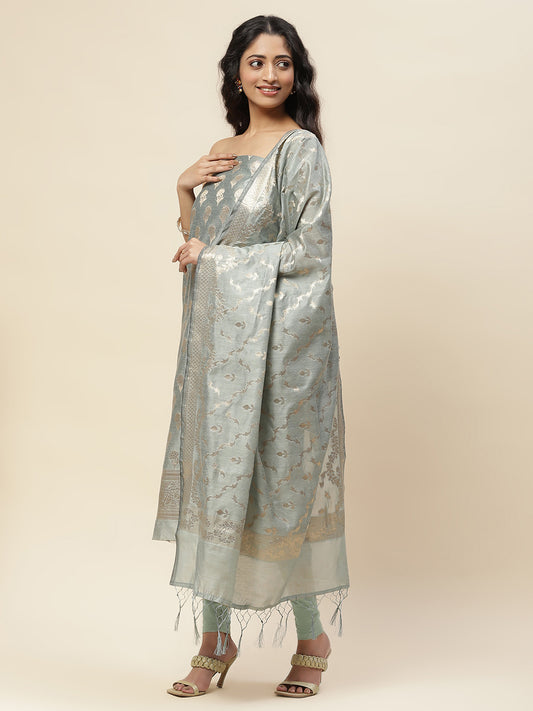 Woven Chanderi Unstitched Suit With Dupatta