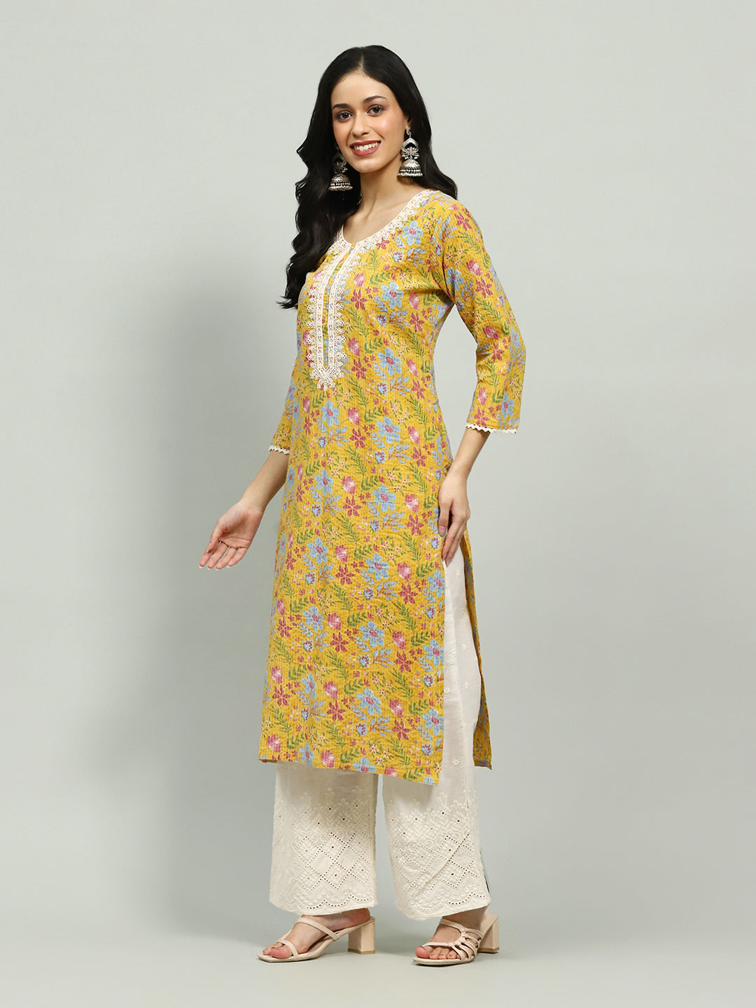 Plain Cotton Blend Kurta With Pants