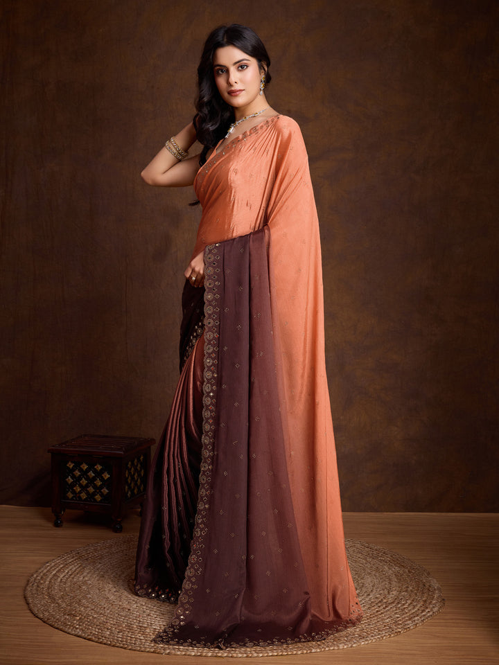 Embroidered Chinon Saree