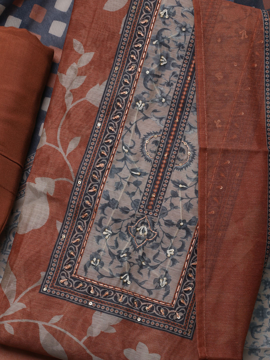 Printed Chanderi Unstitched Suit With Dupatta