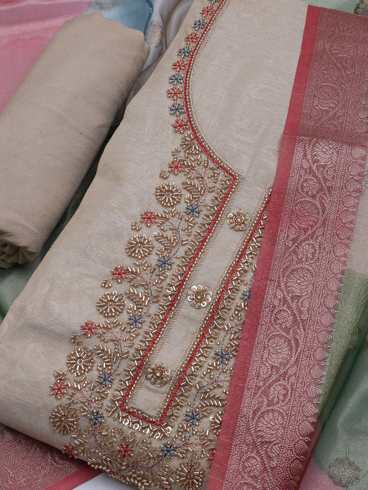 Neck Embroidered Tissue Unstitched Suit With Dupatta