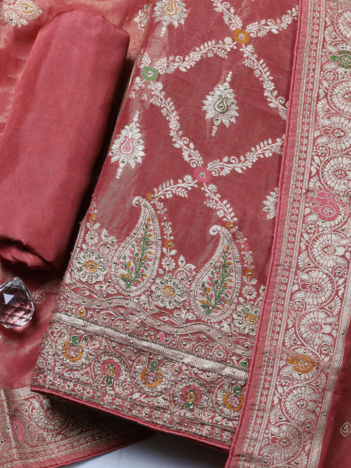 Woven Design Tissue Unstitched Suit With Pant &amp; Dupatta