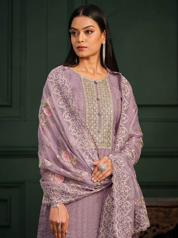 Embroidered Organza Unstitched Suit Piece With Dupatta