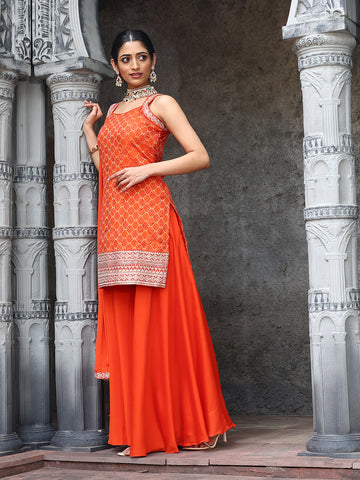 Woven Banarasi Kurti With Sharara & Dupatta