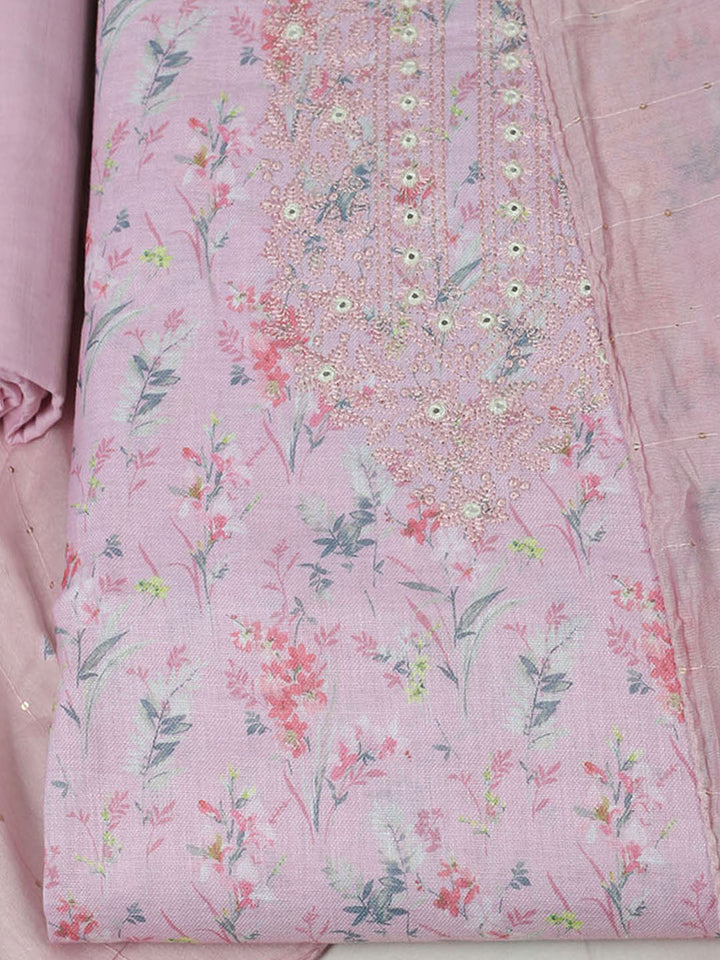Embroidered Cotton Unstitched Suit With Pant &amp; Dupatta