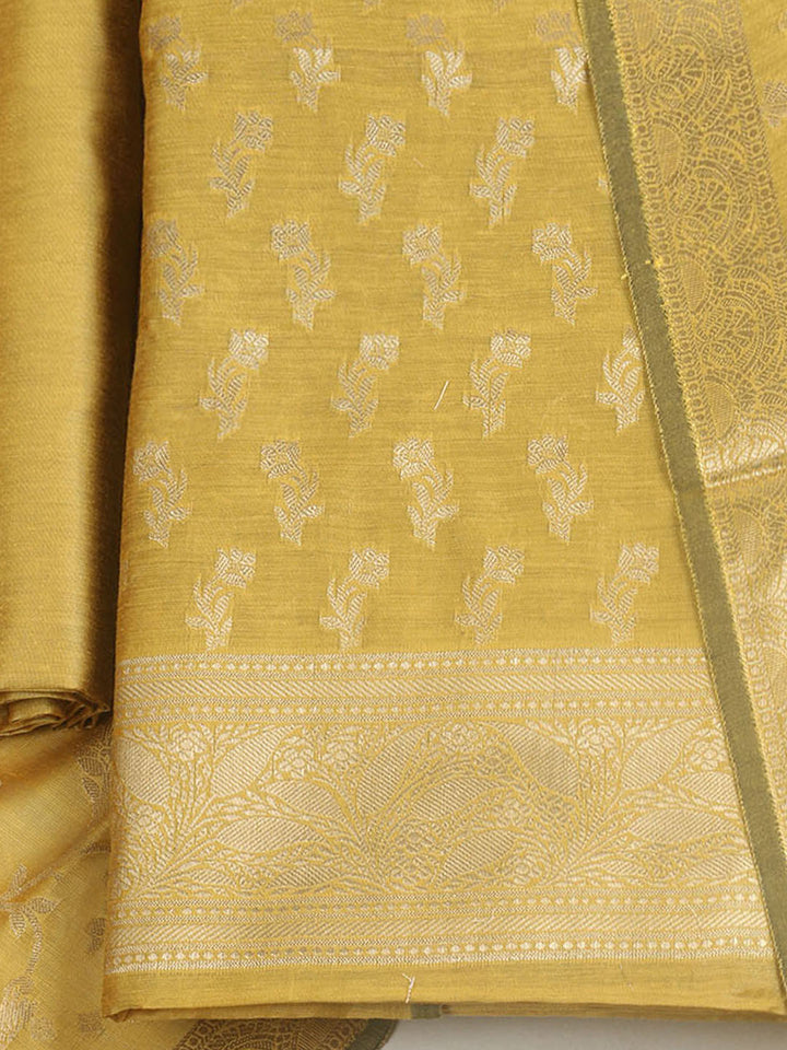 Woven Design Chanderi Unstitched Suit With Pant &amp; Dupatta