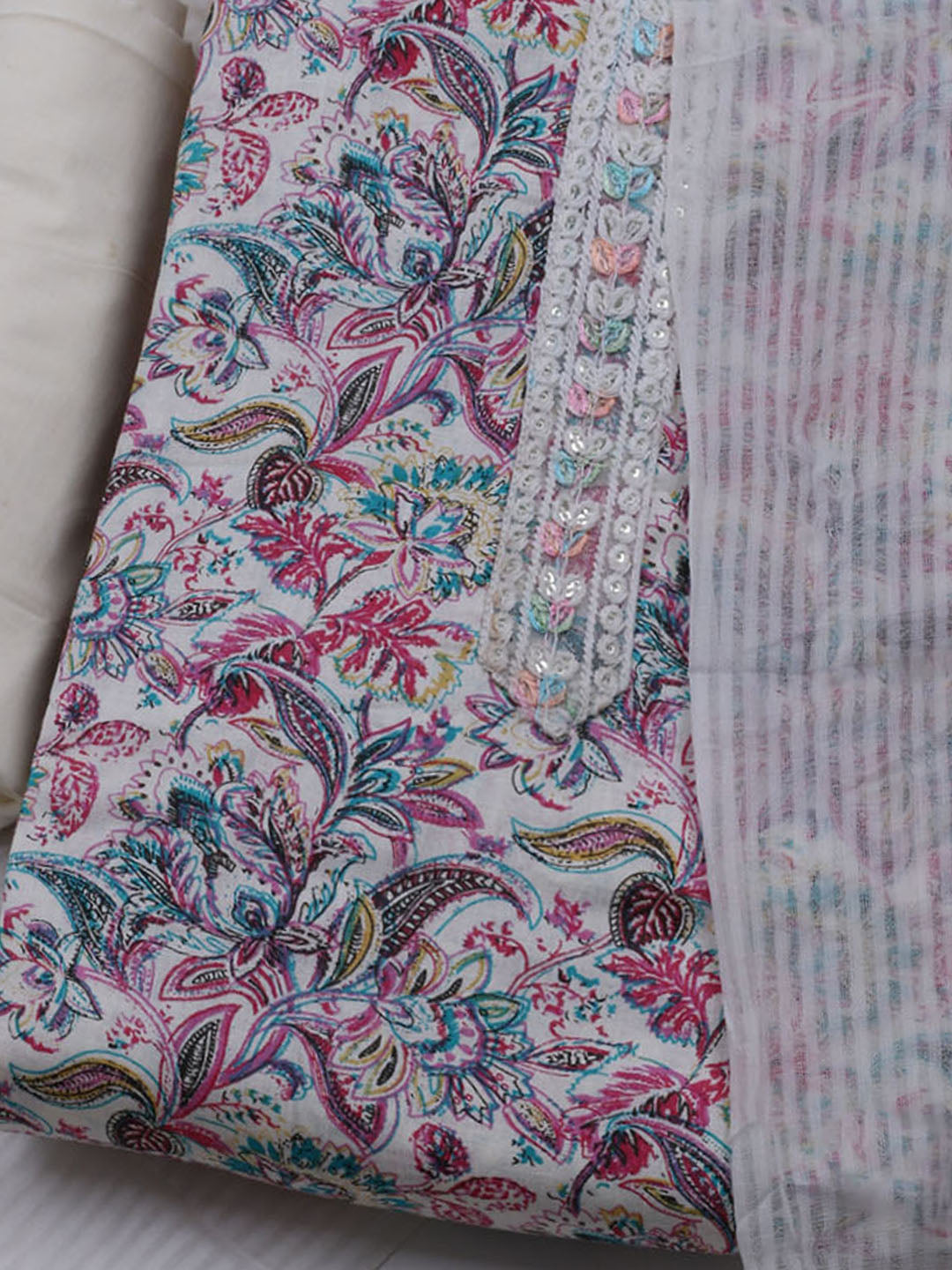 Printed Cotton Blend Unstitched Suit With Dupatta