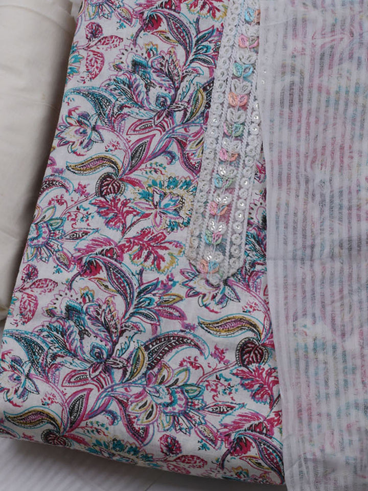 Printed Cotton Blend Unstitched Suit With Dupatta
