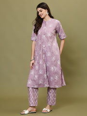 Printed Cotton Blend Kurta With Pants