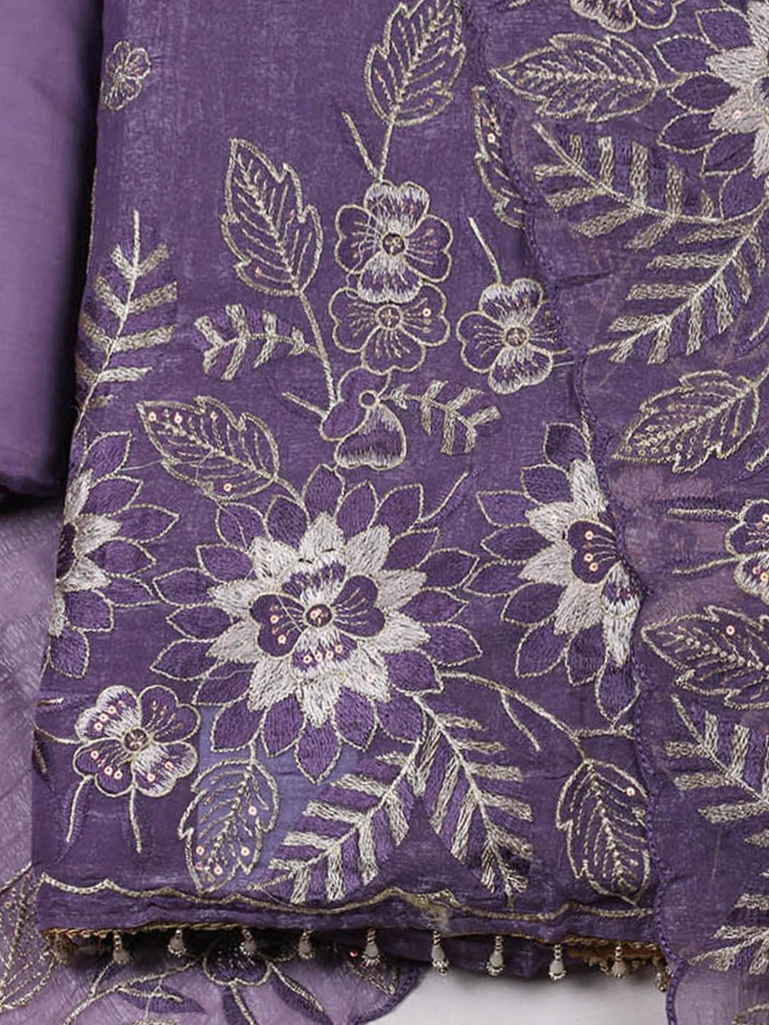 Embroidered Tissue Unstitched Suit With Pant &amp; Dupatta