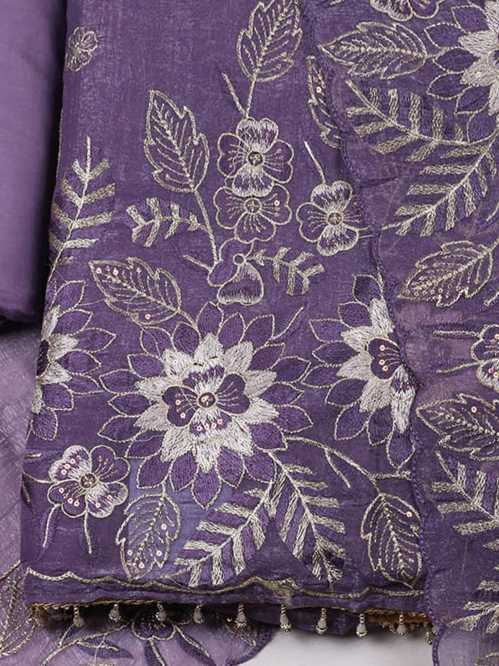 Embroidered Tissue Unstitched Suit With Pant &amp; Dupatta