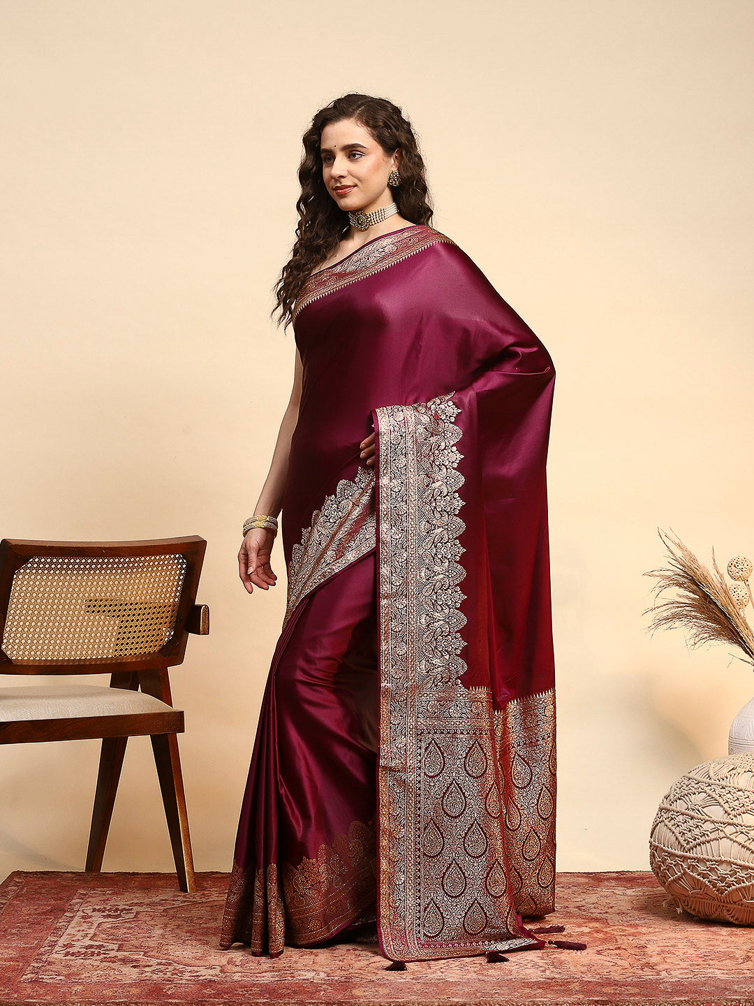 Woven Design Satin Saree