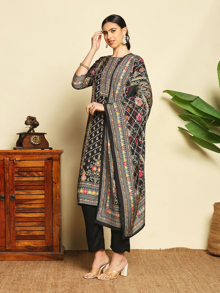 Printed Muslin Suit With Pant &amp; Dupatta