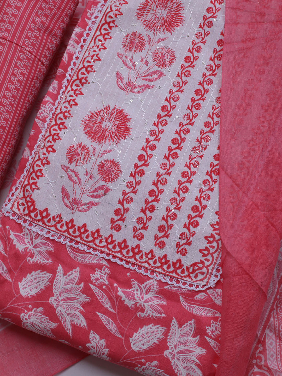 Printed Cotton Blend Unstitched Suit With Dupatta
