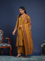 Printed Cotton Kurta With Pant & Dupatta