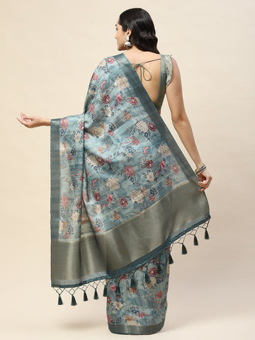 Digital Floral Printed Tussar Saree