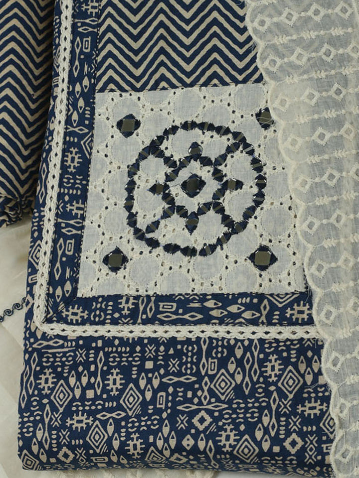Printed Cotton Unstitched Kurta With Pant &amp; Dupatta