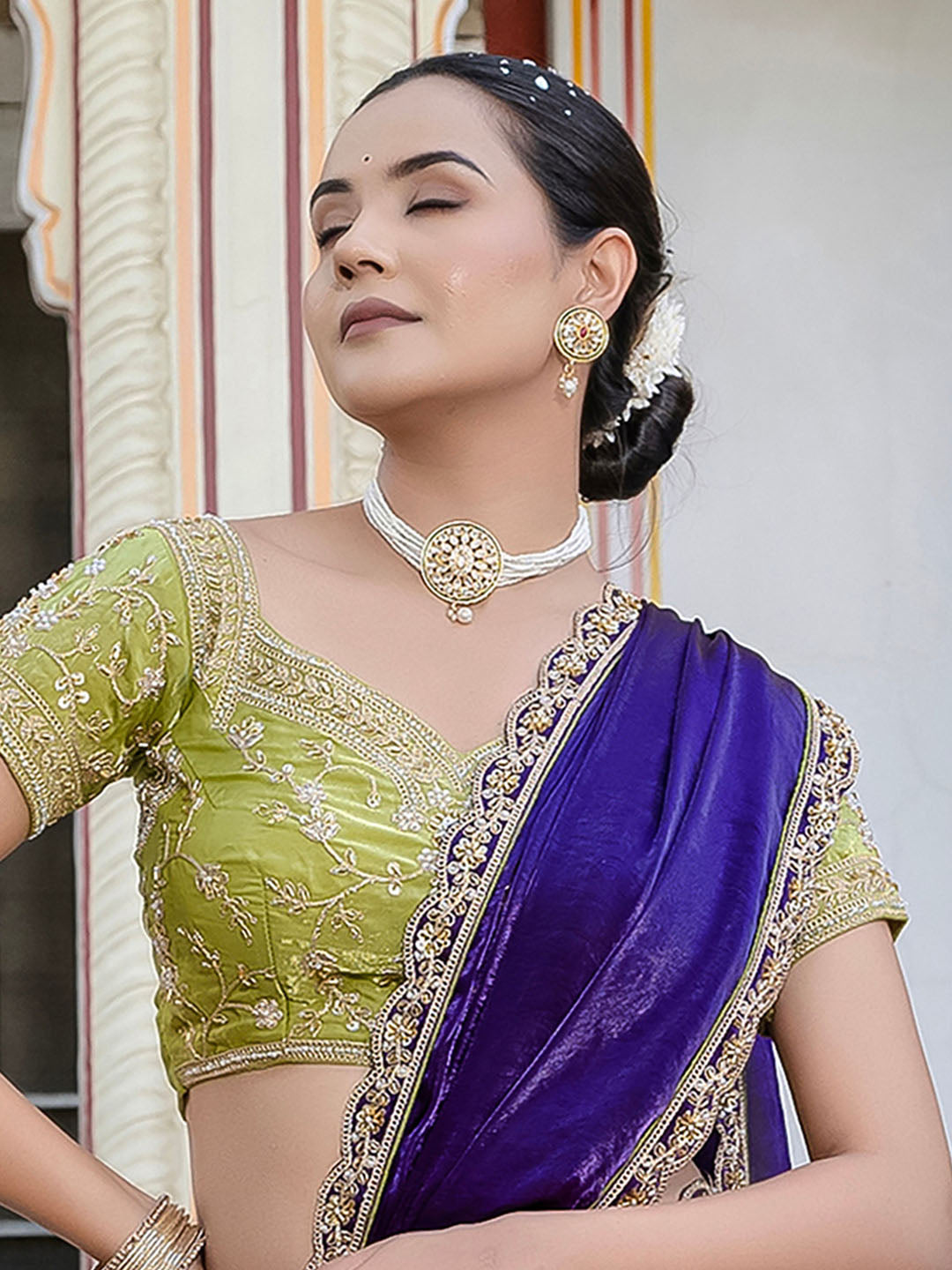 Embroidered Satin Saree