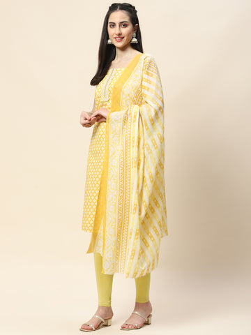 Neck Patti Printed Cotton Unstitched Suit Piece With Dupatta