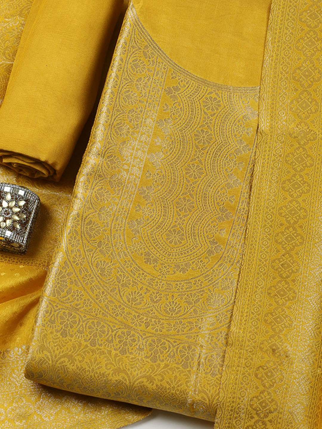 Embroidered Tissue Unstitched Suit With Pant &amp; Dupatta