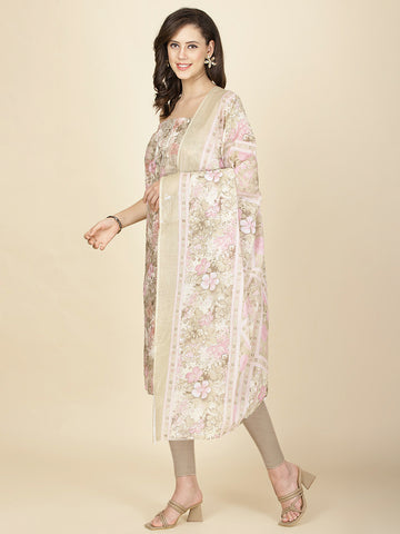 Printed Neck Embroidery Cotton Unstitched Suit Piece With Dupatta
