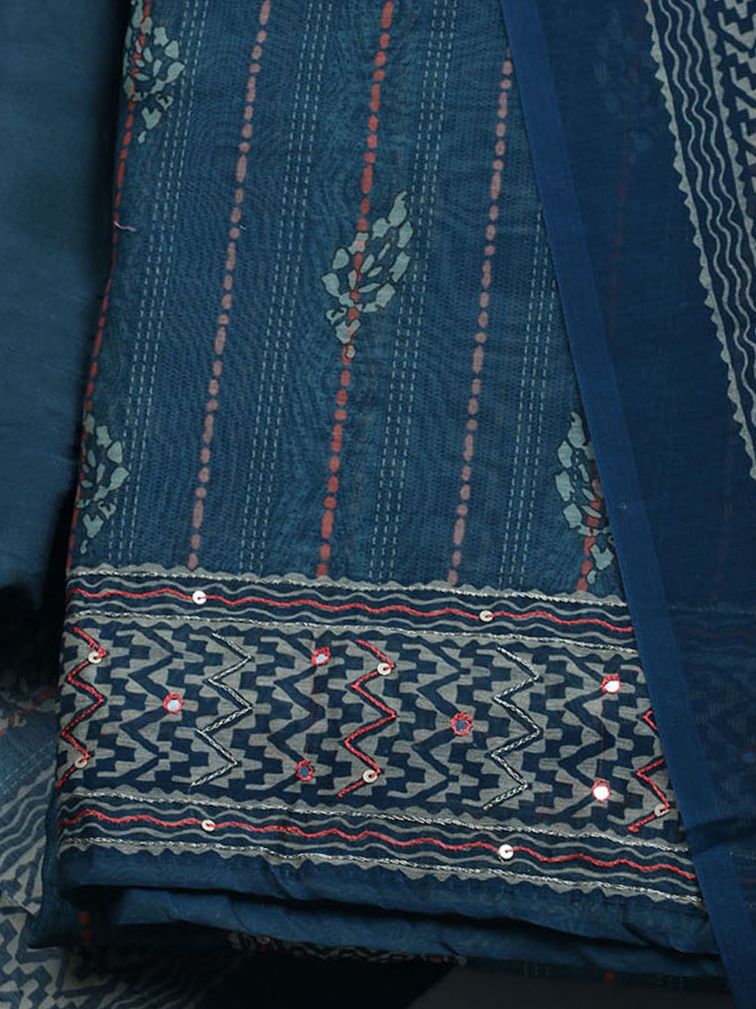 Printed Chanderi Unstitched Suit With Dupatta