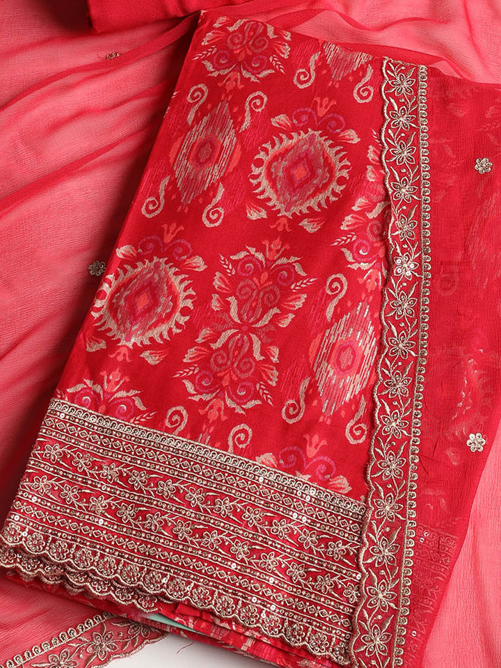 Embroidered Muslin Unstitched Suit With Dupatta