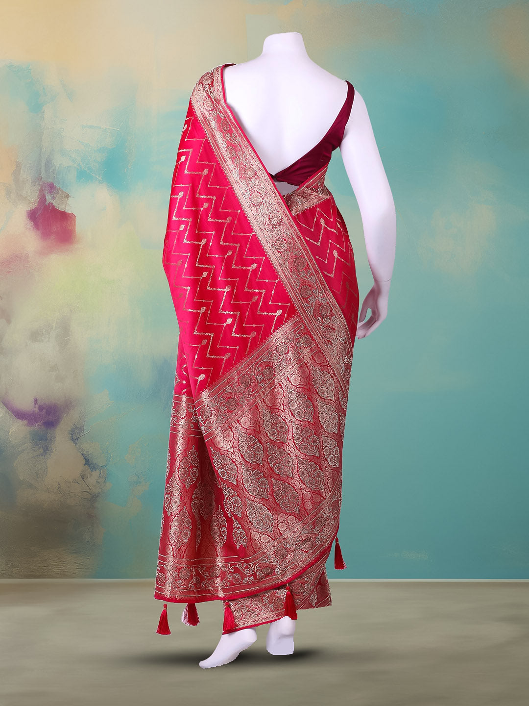 Woven Design &amp; Embellished Border Satin Saree