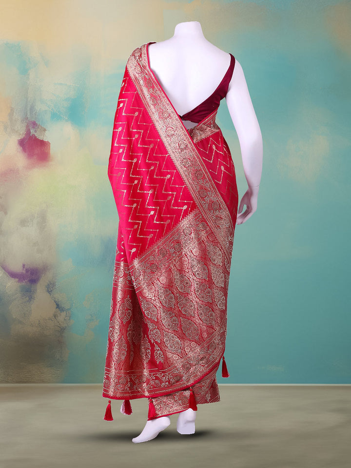 Woven Design &amp; Embellished Border Satin Saree