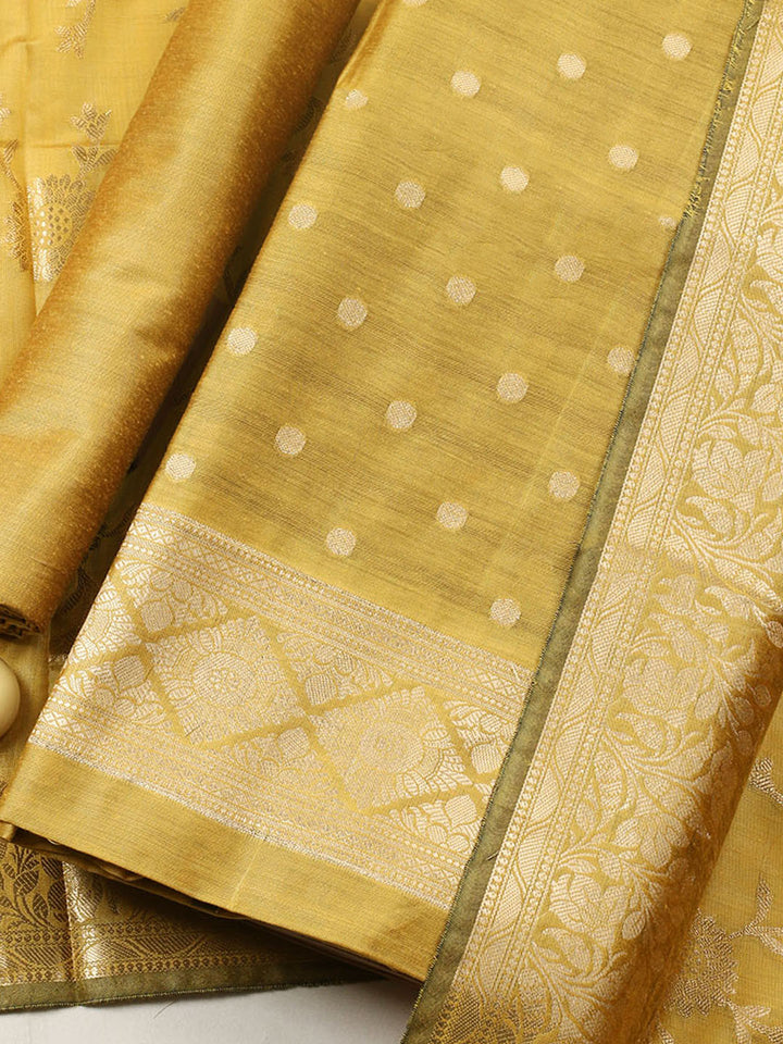 Woven Design Chanderi Unstitched Suit With Pant Dupatta