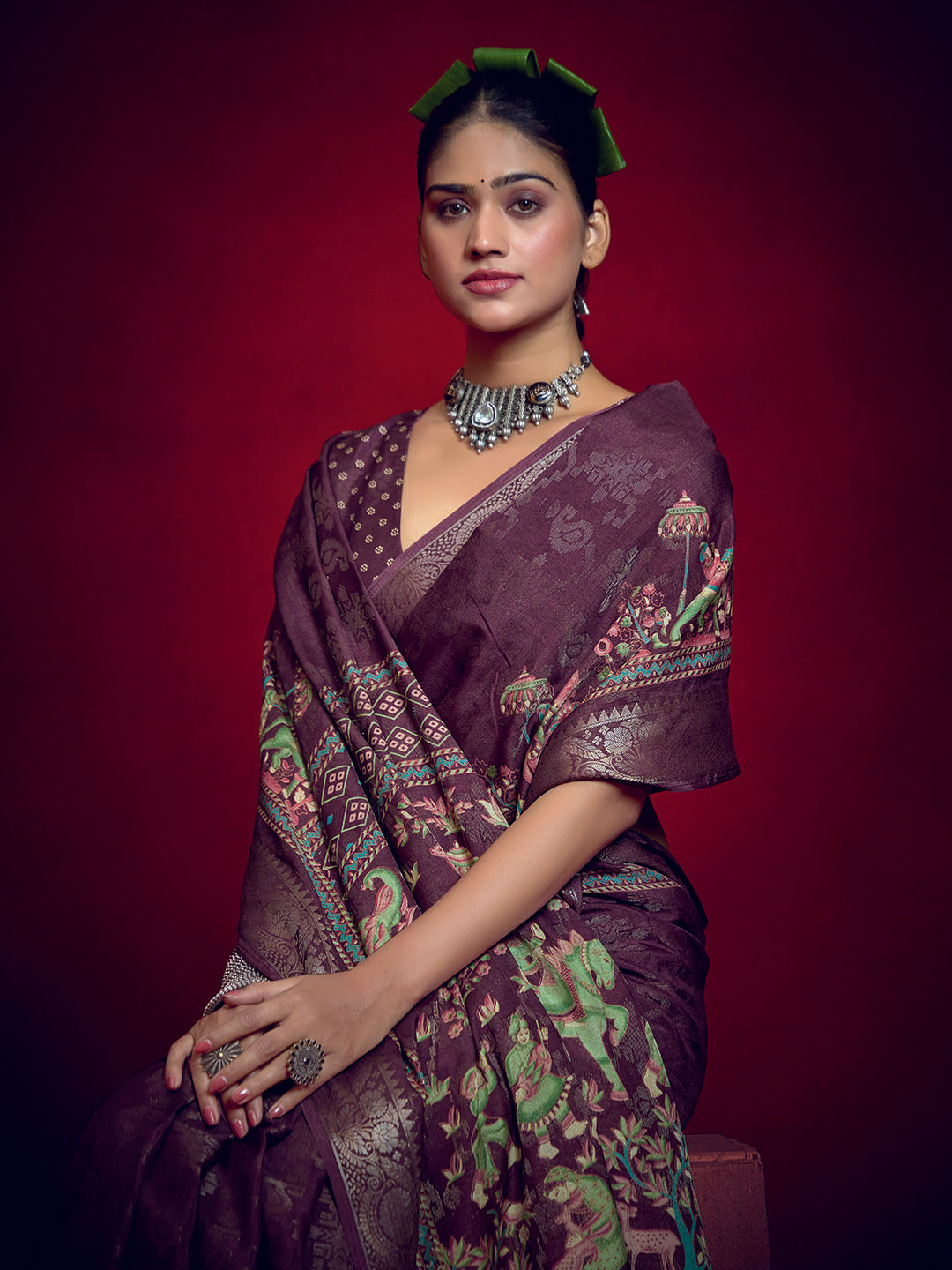 Abstract Printed Art Silk Saree