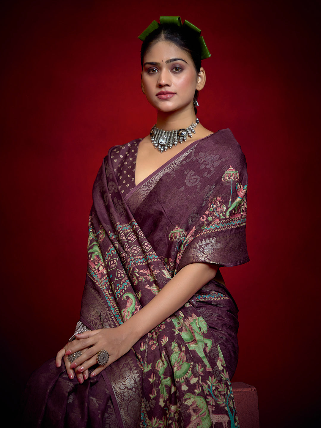Abstract Printed Art Silk Saree