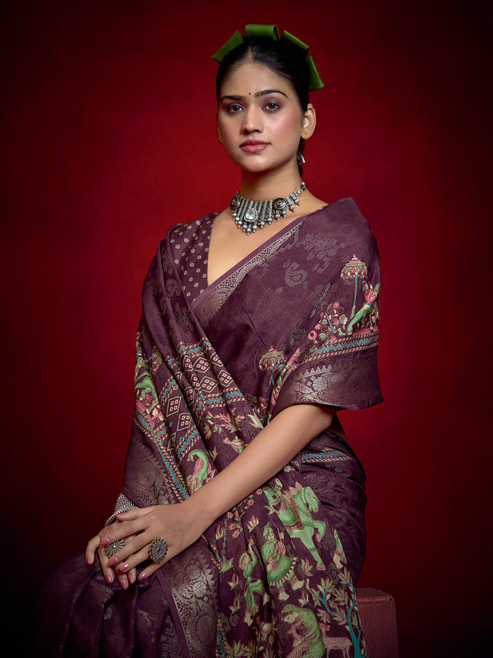 Abstract Printed Art Silk Saree