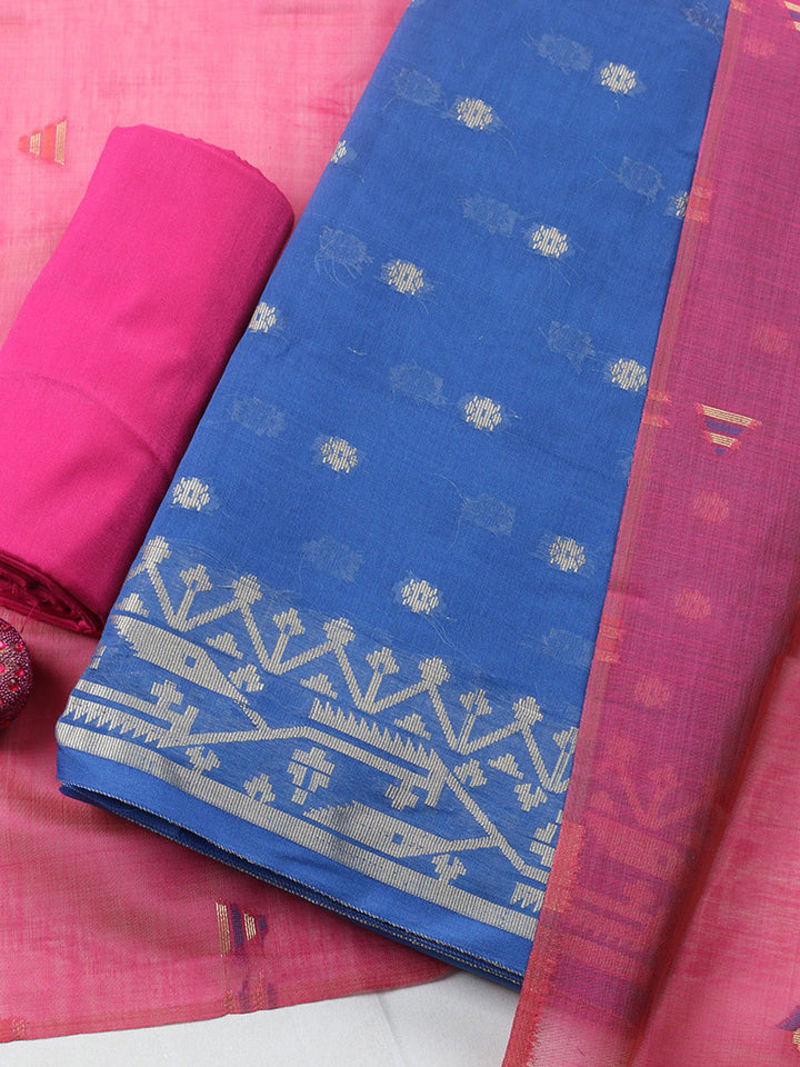 Printed Chanderi Unstitched Suit With Pant &amp; Dupatta