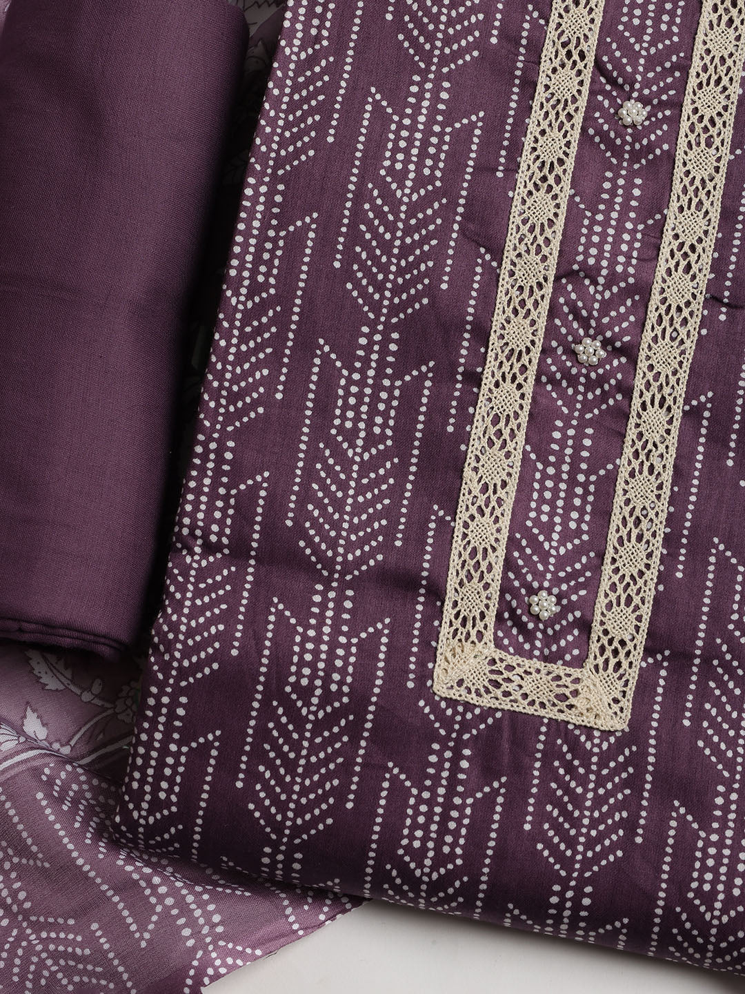 Printed Cotton Blend Unstitched Suit With Dupatta