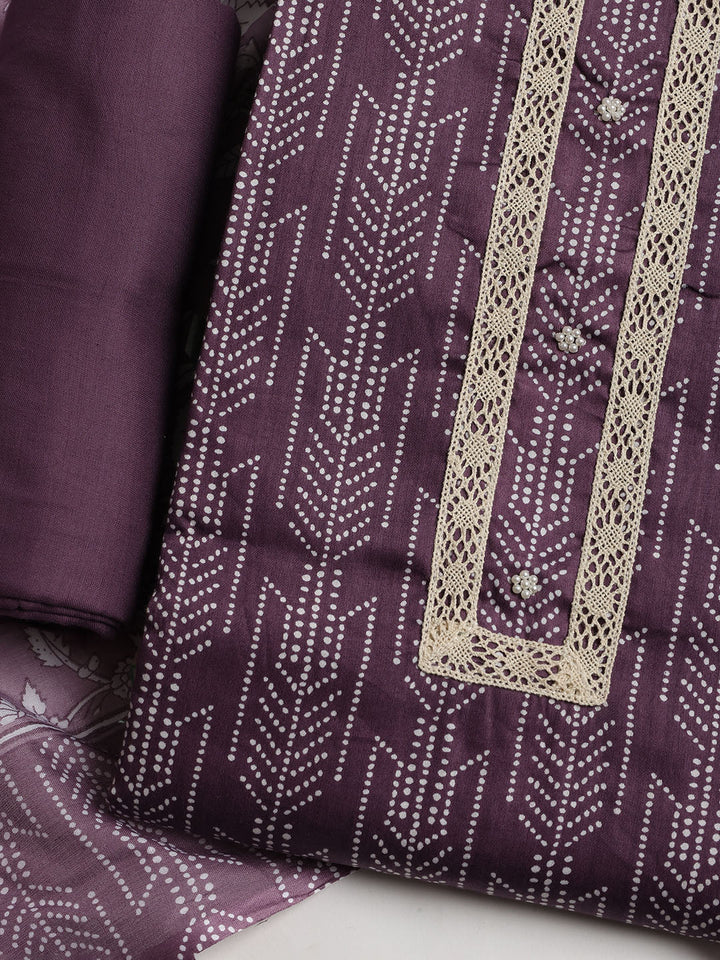 Printed Cotton Blend Unstitched Suit With Dupatta