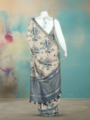 Digital Printed Art Silk Grey Beige Saree